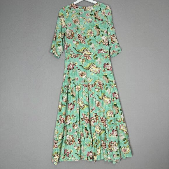 Sunday Mi Amor Anthropologie Dress Womens Small Green Floral Maxi Tiered Cottage - Picture 6 of 16